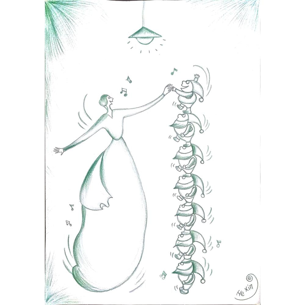 He Xin 29x21cm Orijinal Karikatür Tablo BOD00011