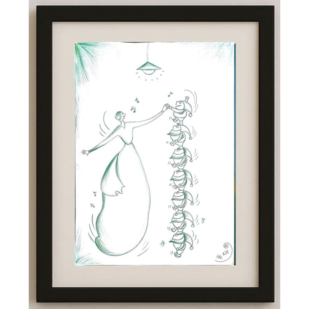 He Xin 29x21cm Orijinal Karikatür Tablo BOD00011