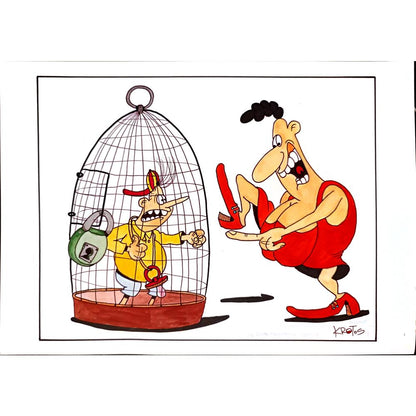 Tadeusz Krotos 29x21cm Orijinal Karikatür Tablo BOD00039