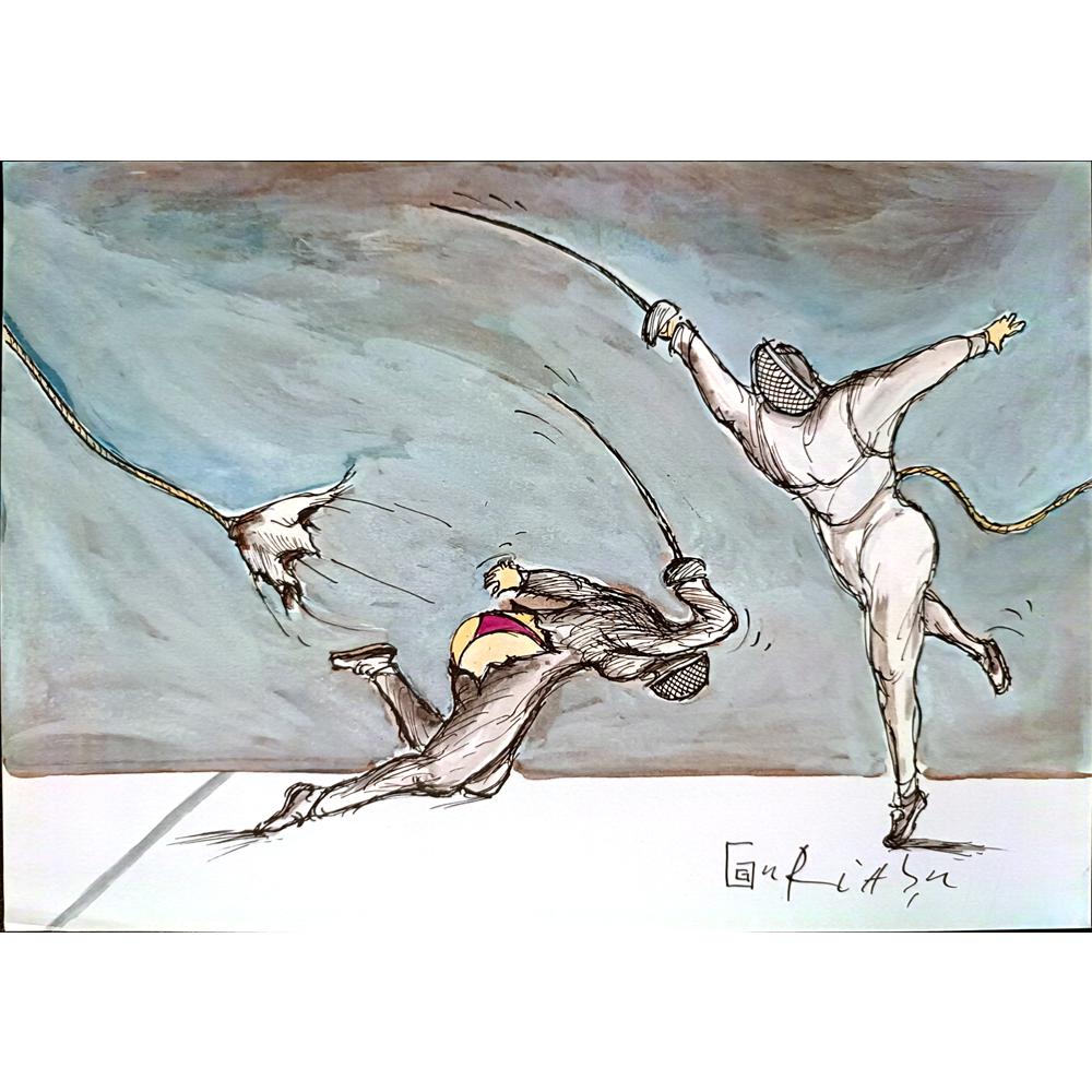 Ghinea Uriasu 29x21cm  Orijinal Karikatür Tablo BOD00052