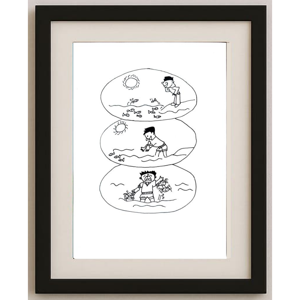 Wang Mingchuan 29x21cm Orijinal Karikatür BOD00411