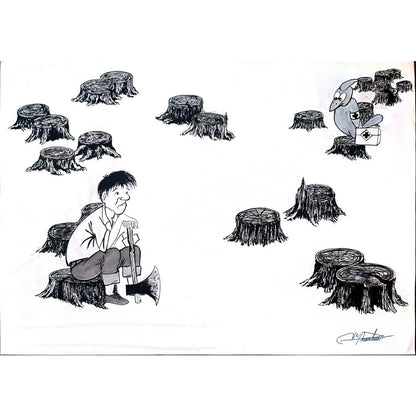 Zang Jun 35x25cm Orijinal Karikatür BOD01257