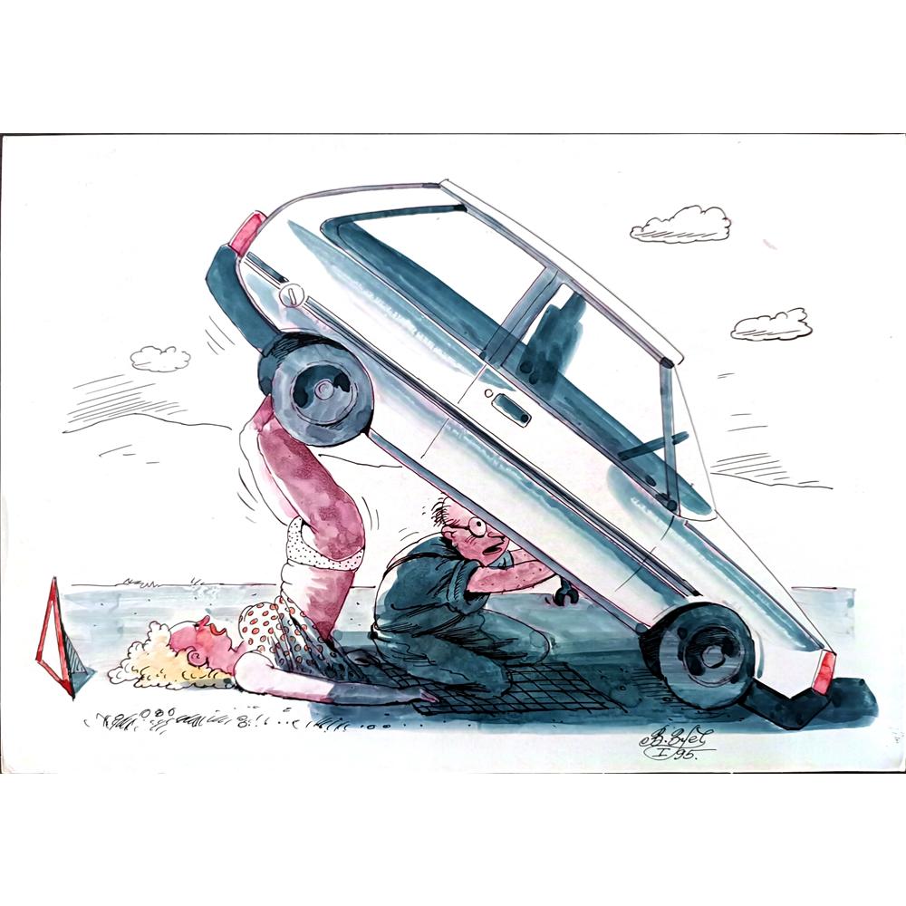 Victor Zujev 29x21cm Orijinal Karikatür BOD01527