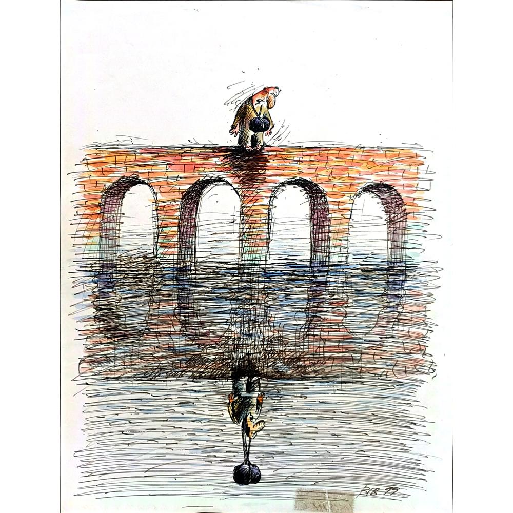 Viacheslav Bibishel 29x21cm Orijinal Karikatür BOD01529