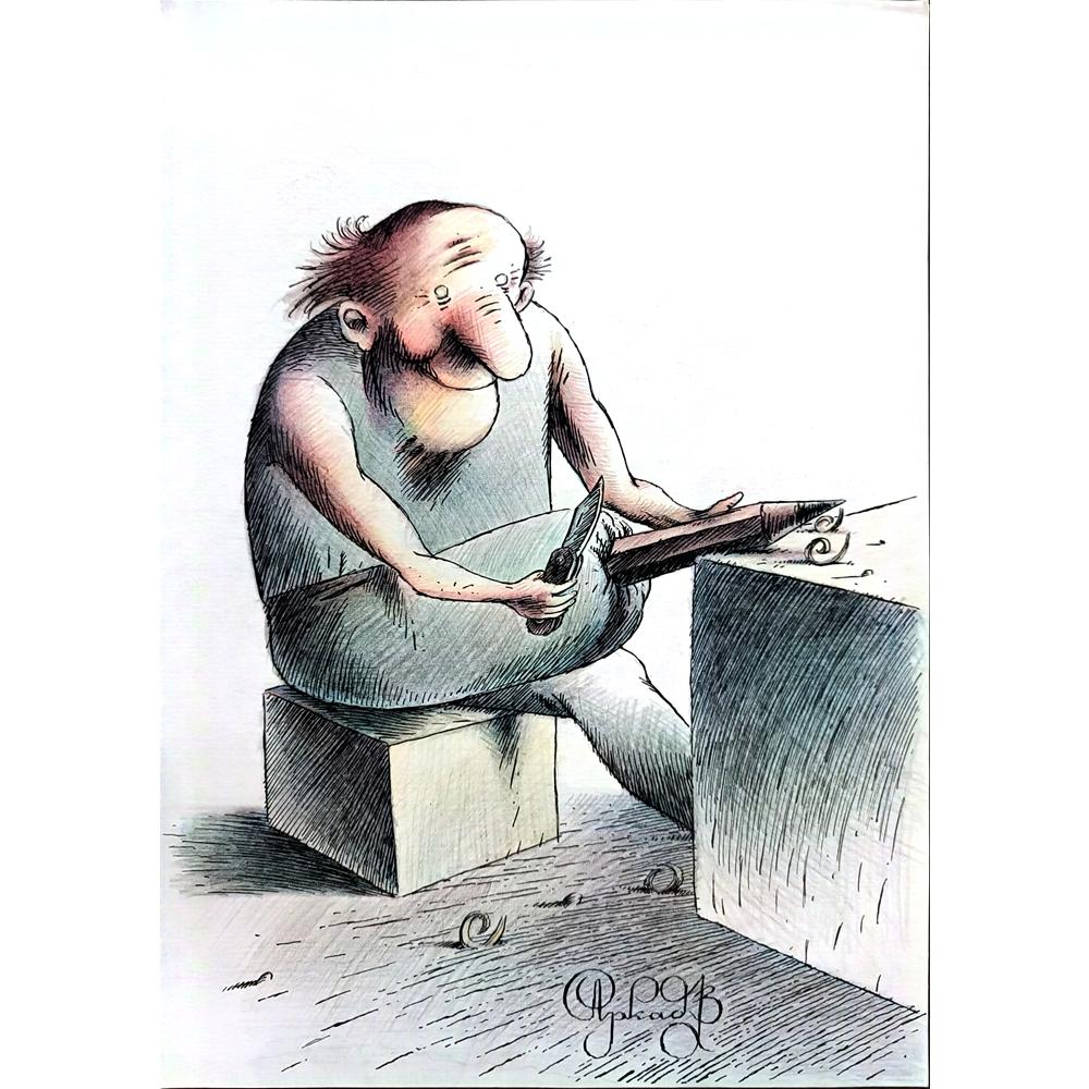 Arkadi Saltykov 29x21cm Orijinal Karikatür BOD01530