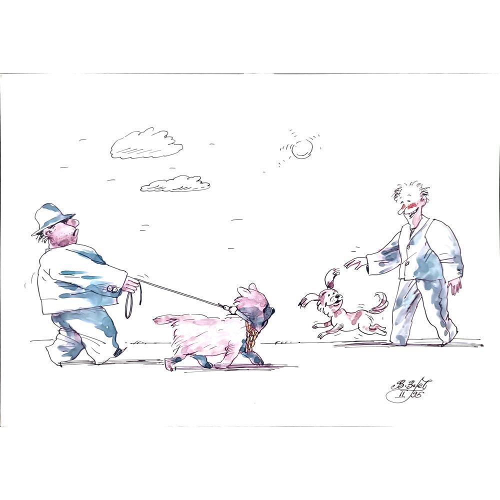 Victor Zujev 29x21cm Orijinal Karikatür BOD02096